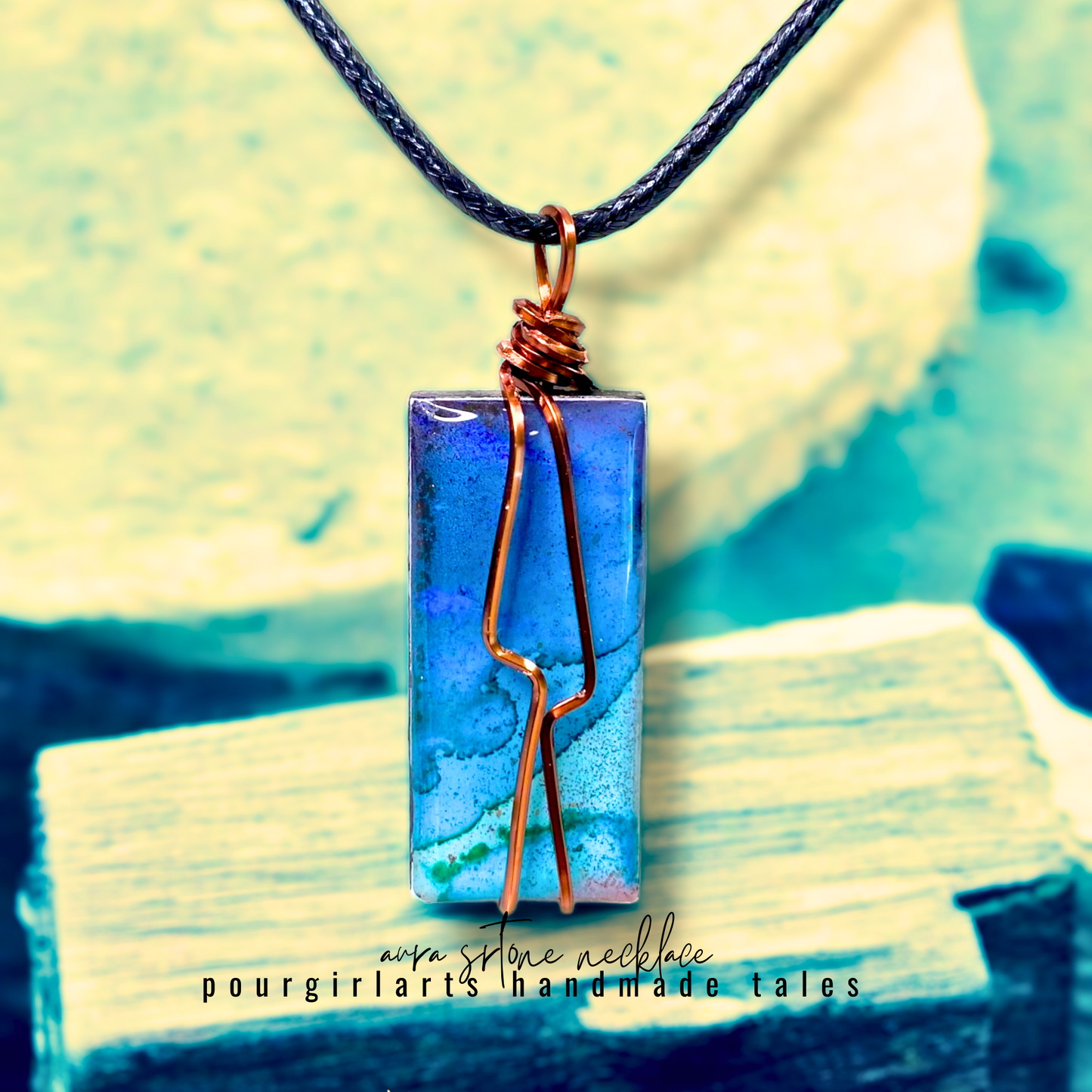 BLUE RECTANGLE STONE NECKLACE OCEAN BREEZE