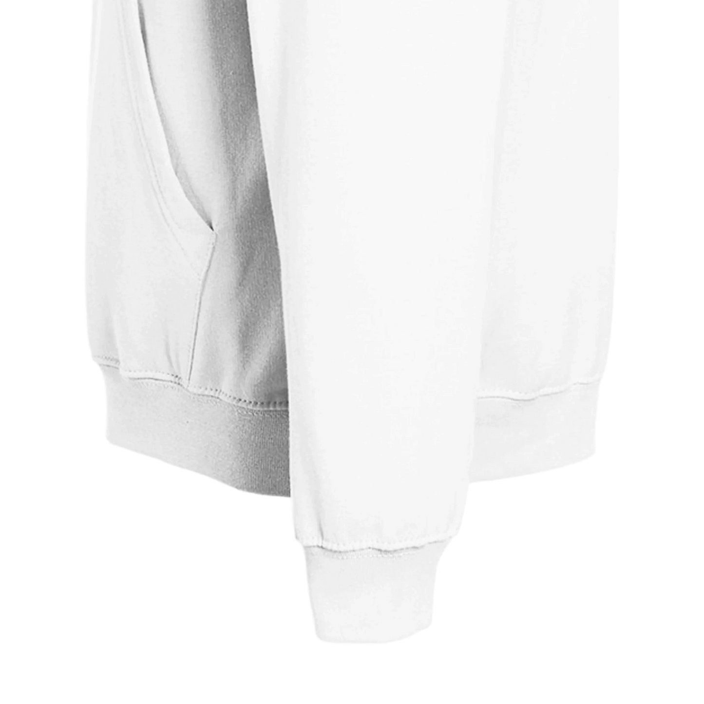 Close-up of a white sweatshirt sleeve on a white background