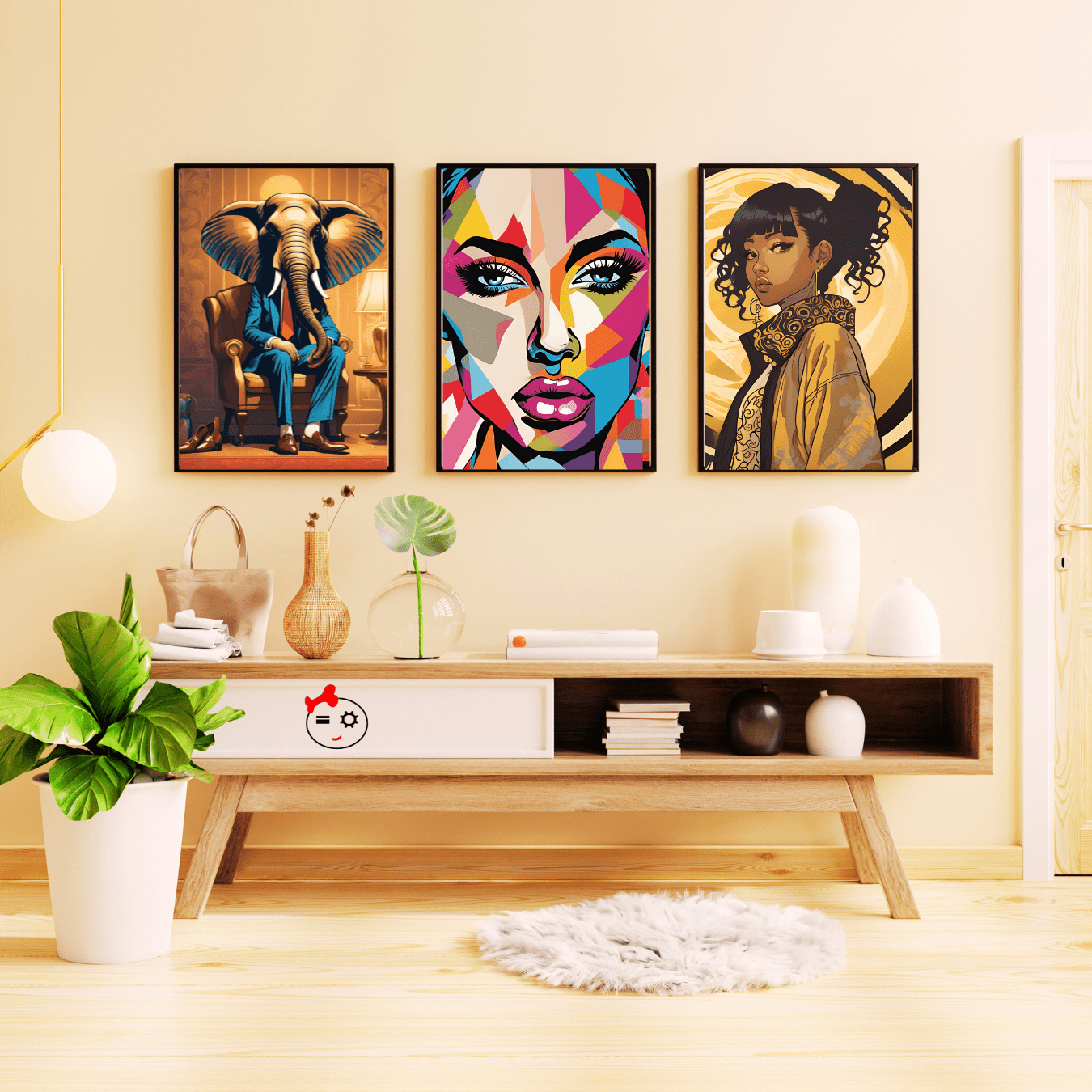 RAD PRINTS wall art in a livingroom- HANDMADE TALES by POURGIRLARTS