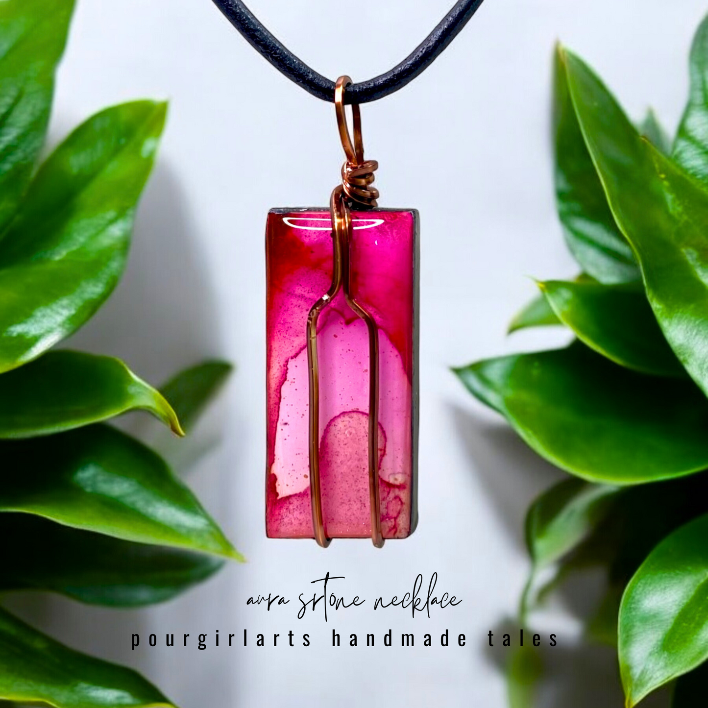 PINK RECTANGLE AURA STONE NECKLACE-PINKIE