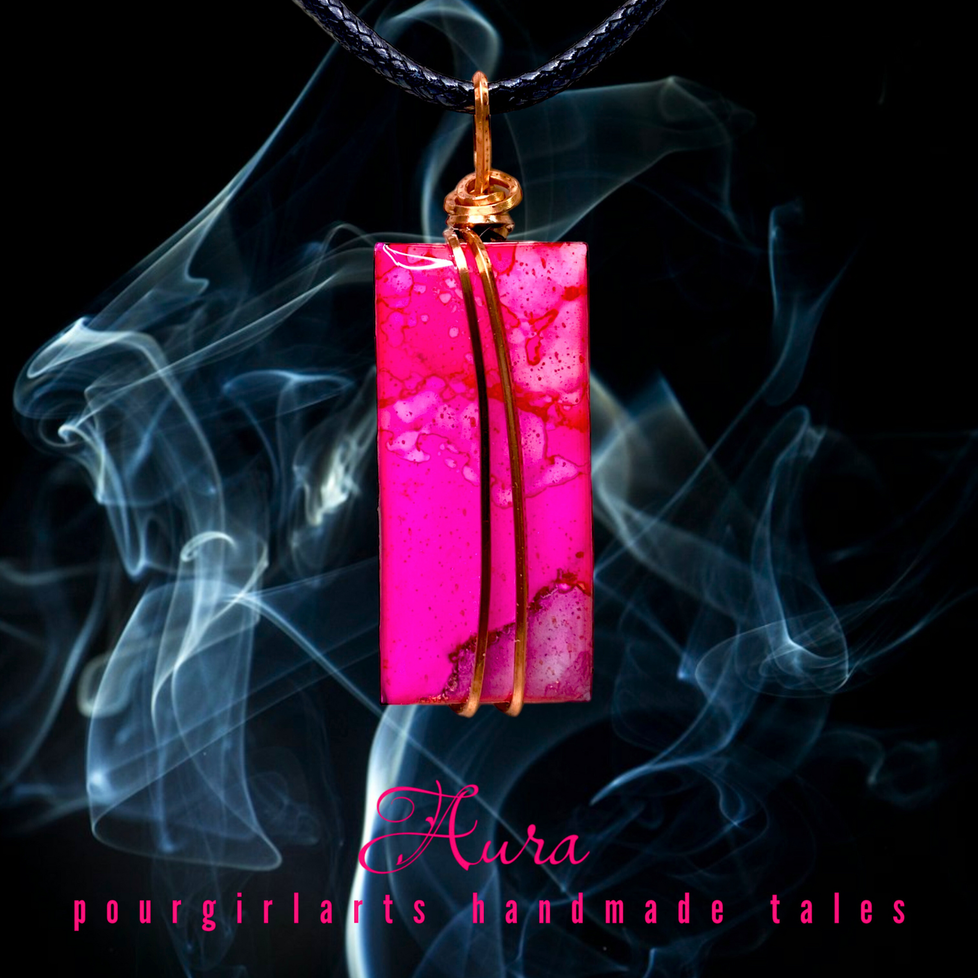PINK RECTANGLE AURA STONE NECKLACE, PRETTY IN PINK