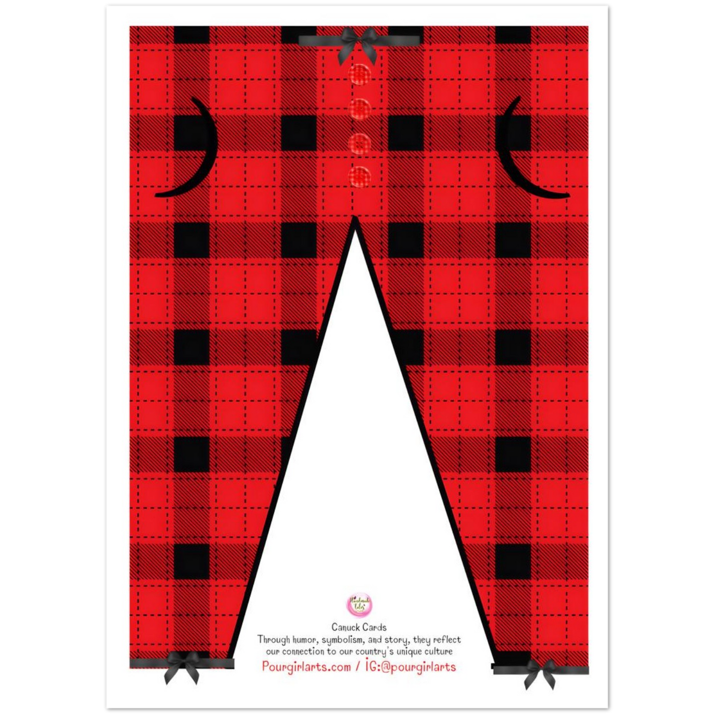 Red plaid pajama pants with black accents on a white background