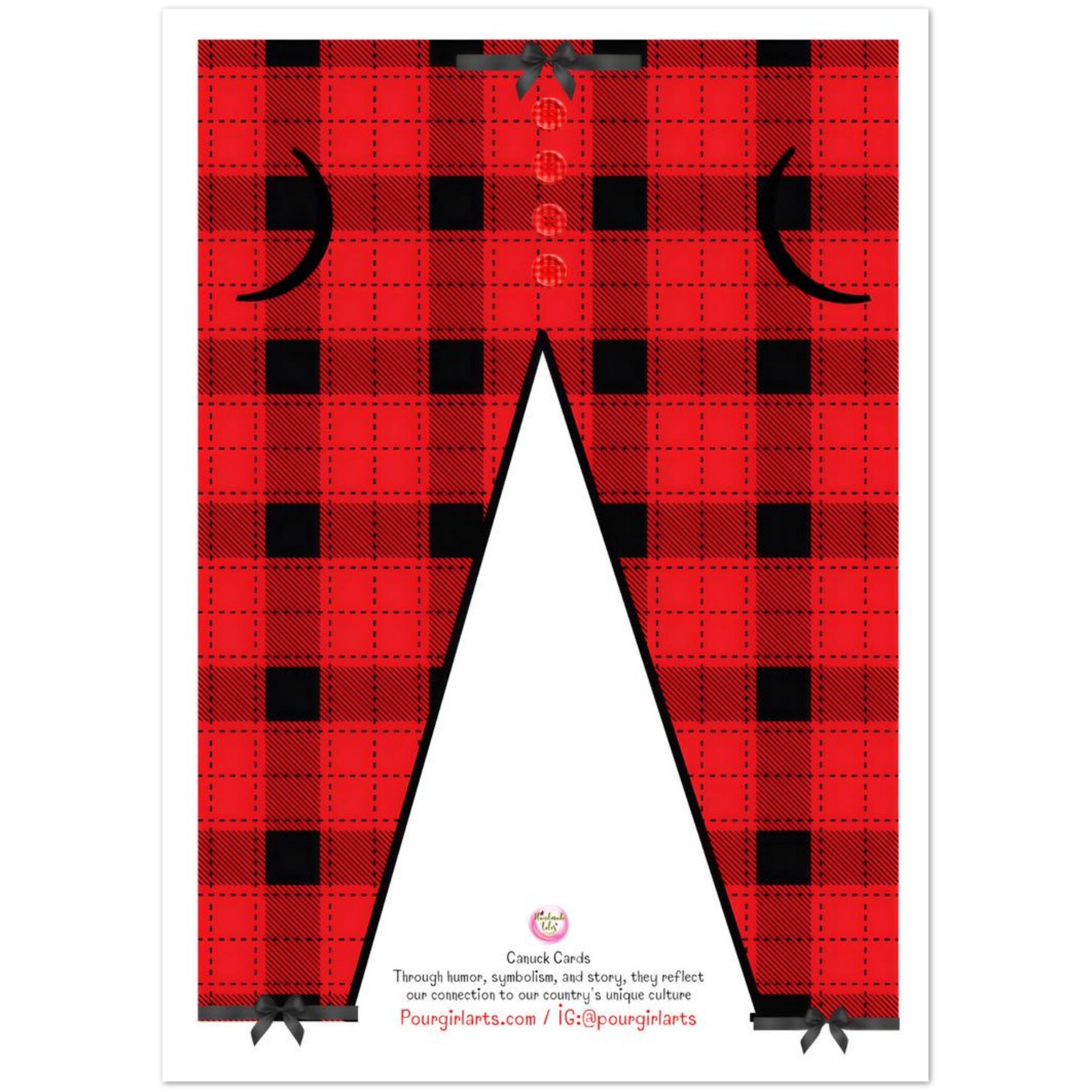 Red plaid pajama pants with black accents on a white background