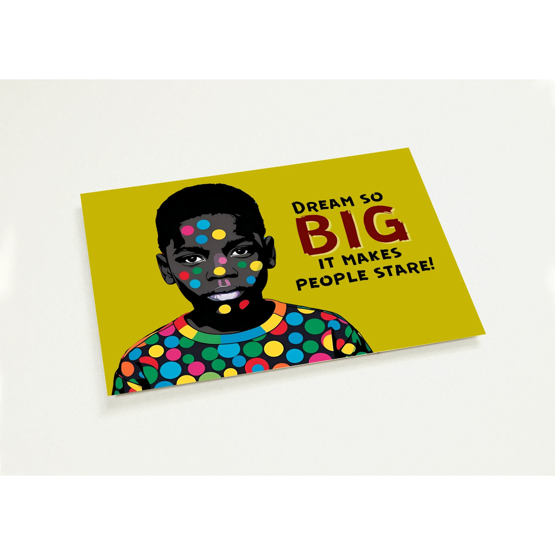 BLACK BOY DIGITAL ART WITH POLKA  DOTS  ON MUSTARD COLOURED BACKGROUND