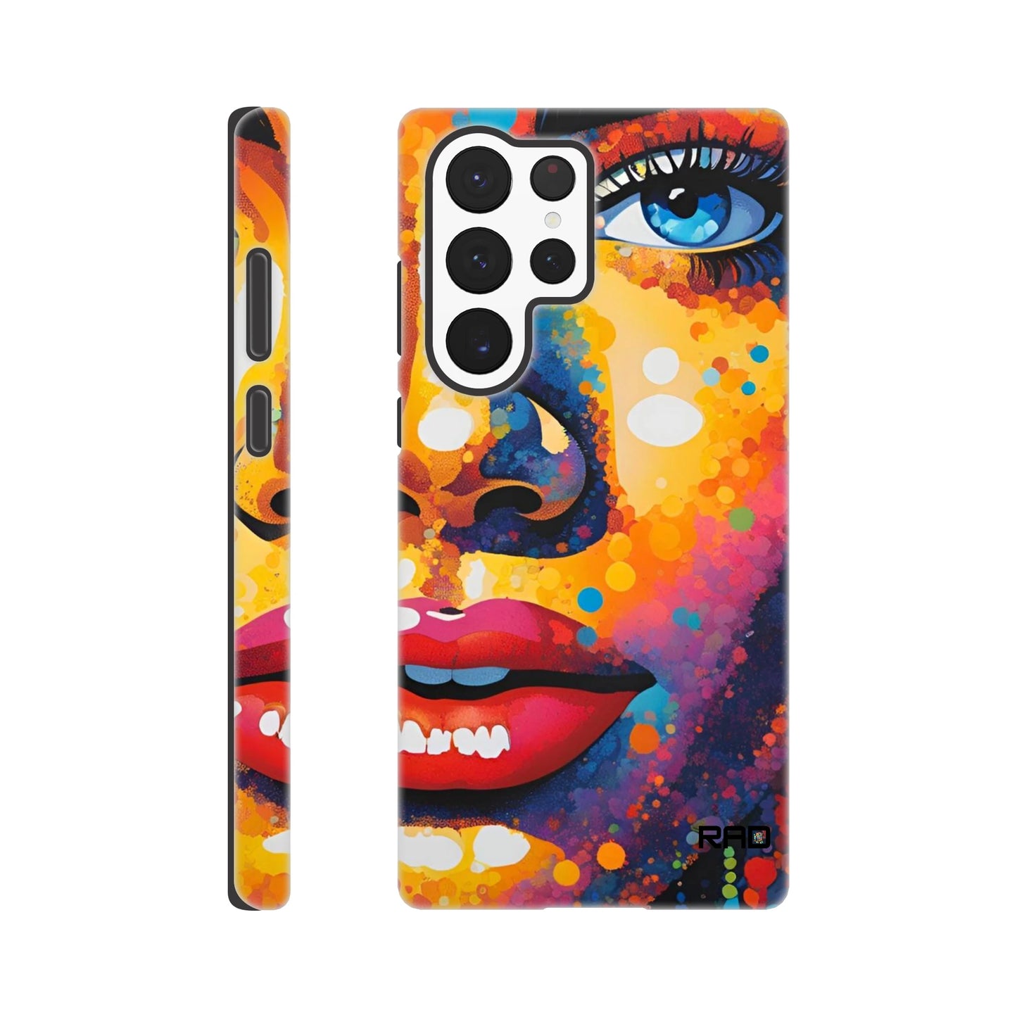 Colorful phone case with artistic design on a white background