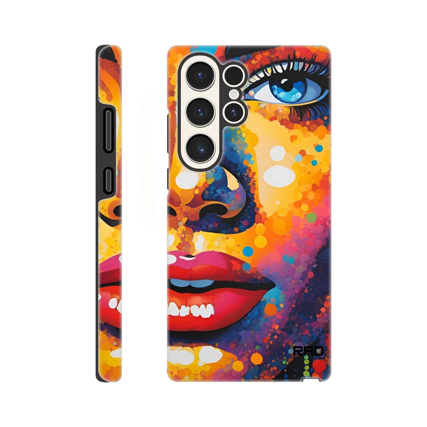 Colorful phone case with artistic design on a white background