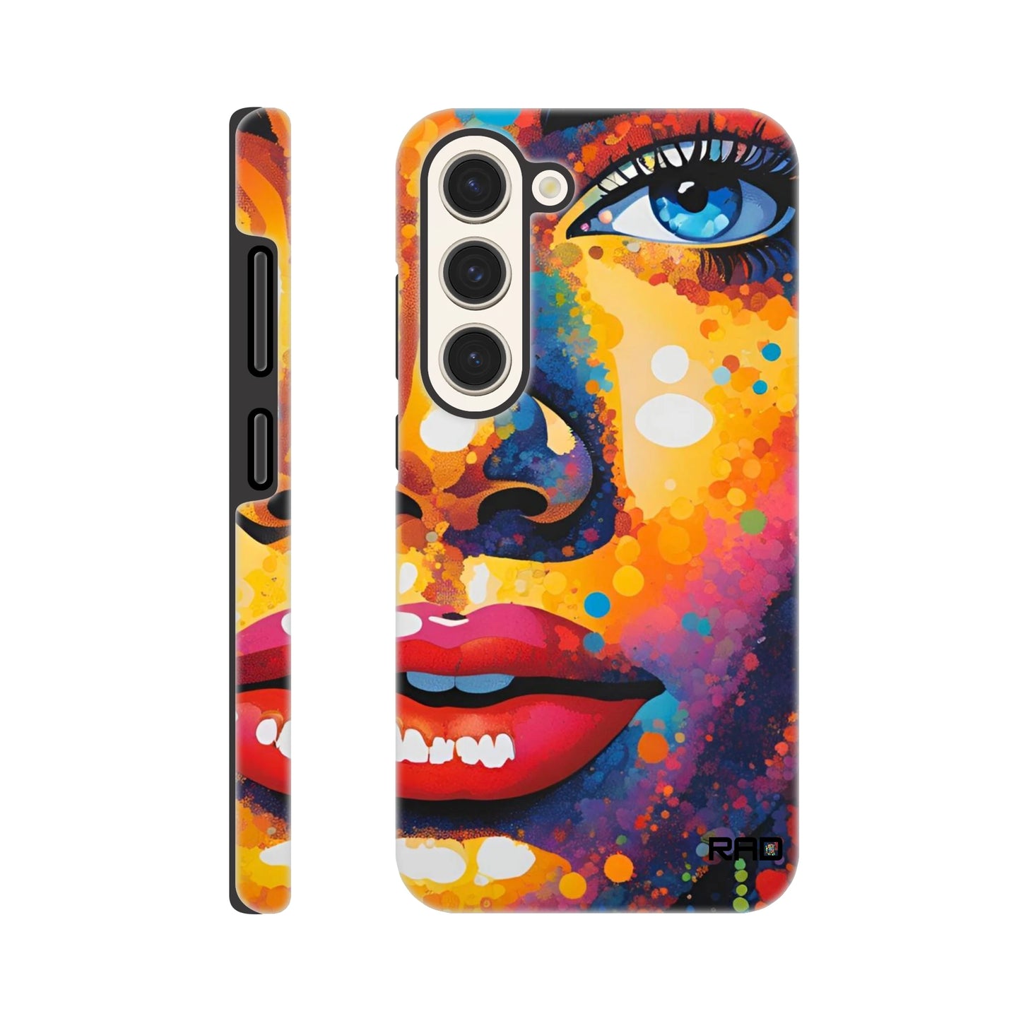 Colorful phone case with artistic design on a white background