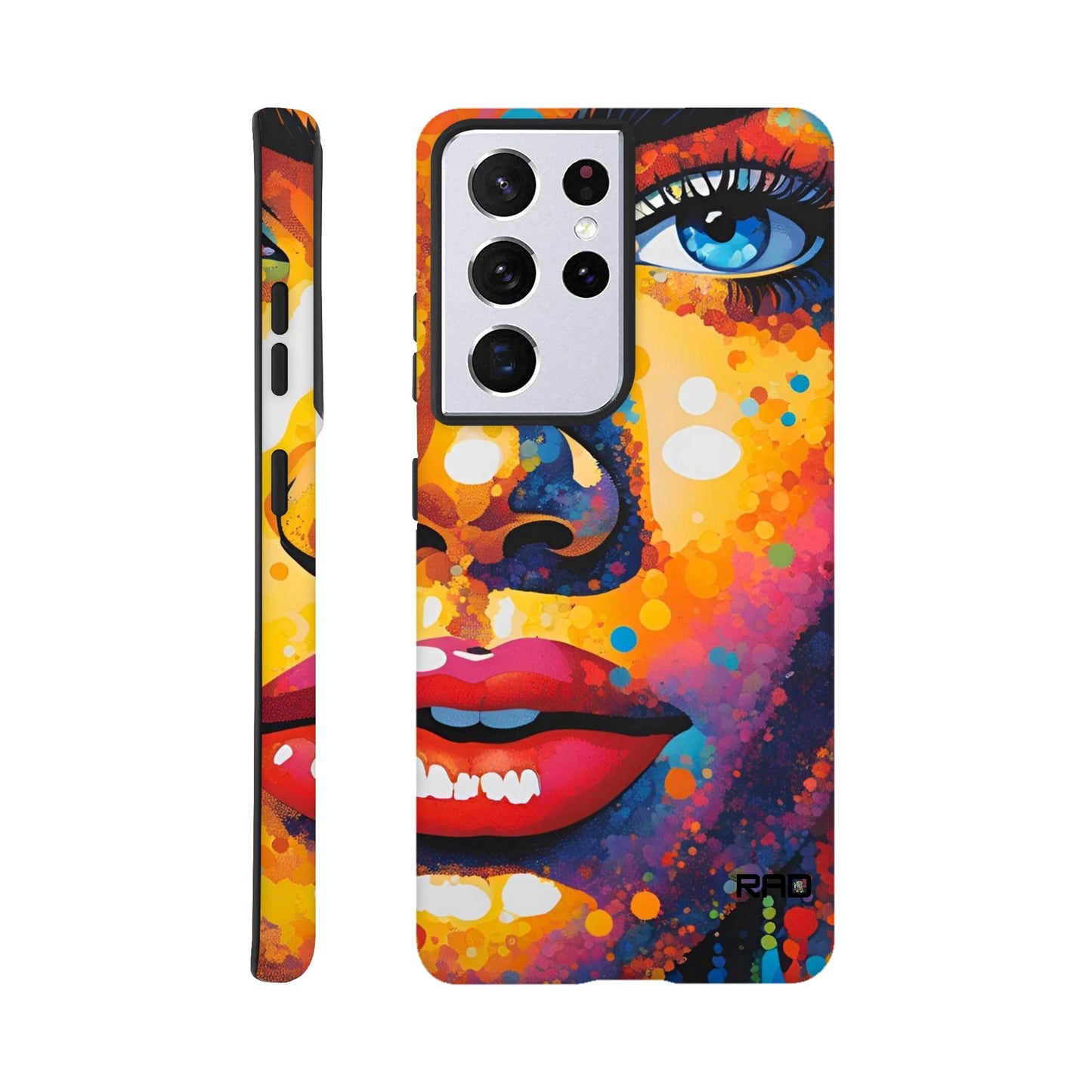 Colorful phone case with artistic design on a white background