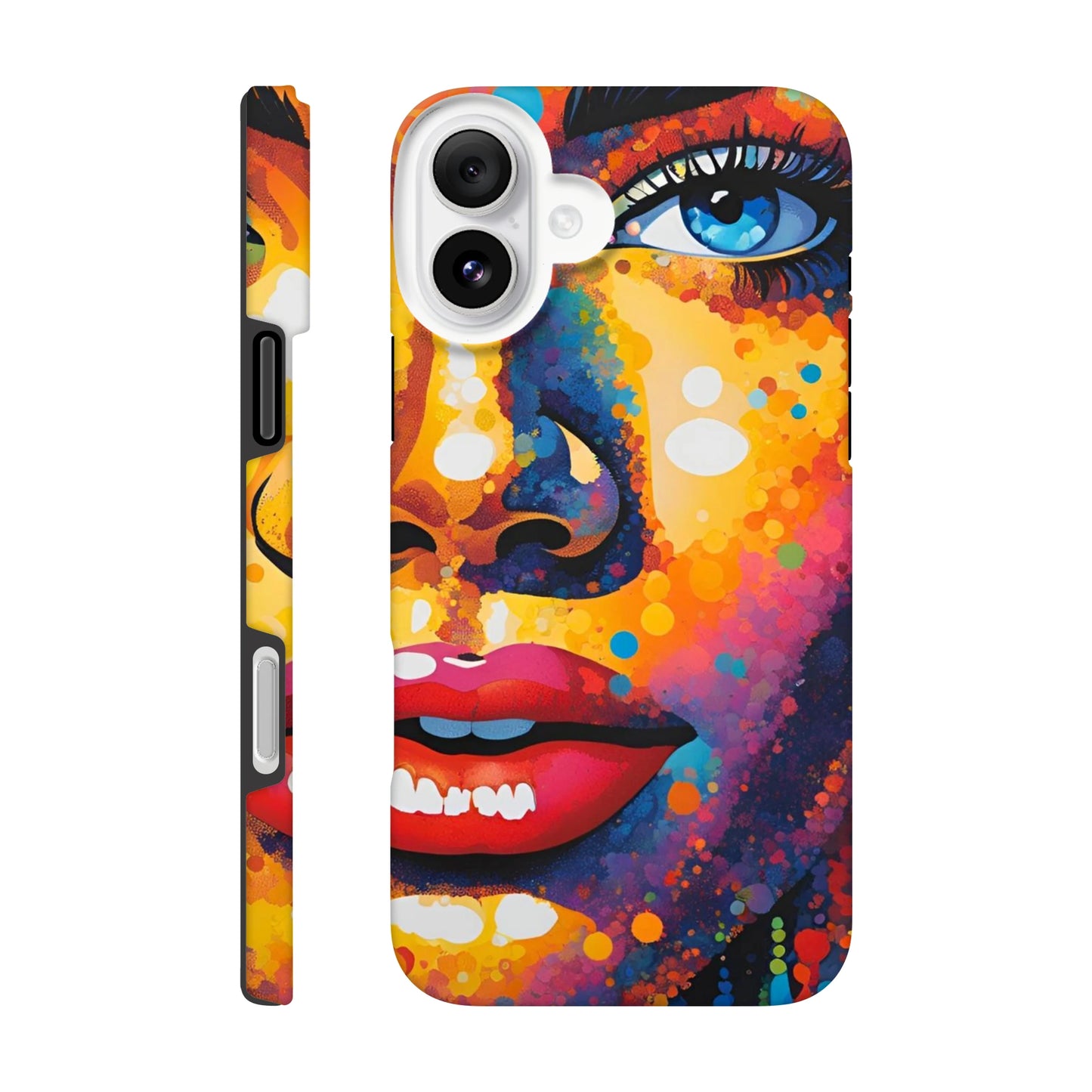 Phone case with a colorful abstract design on a white background