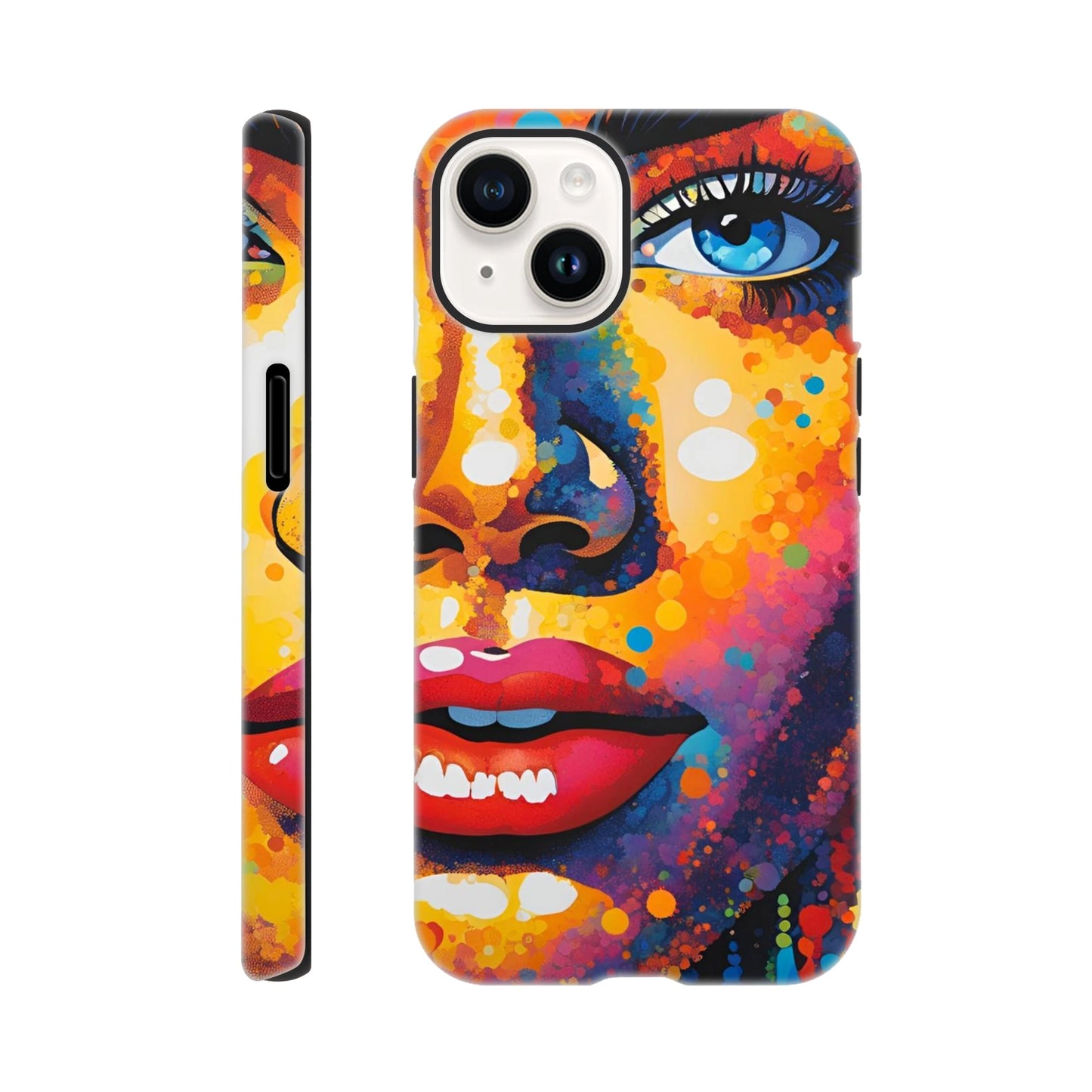 Colorful phone case with artistic design on a white background