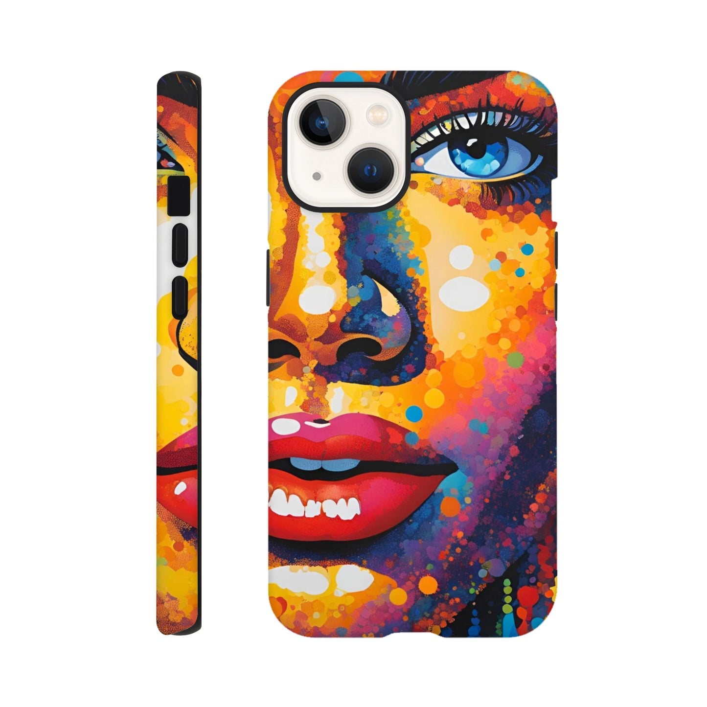 Colorful phone case with artistic design on a white background