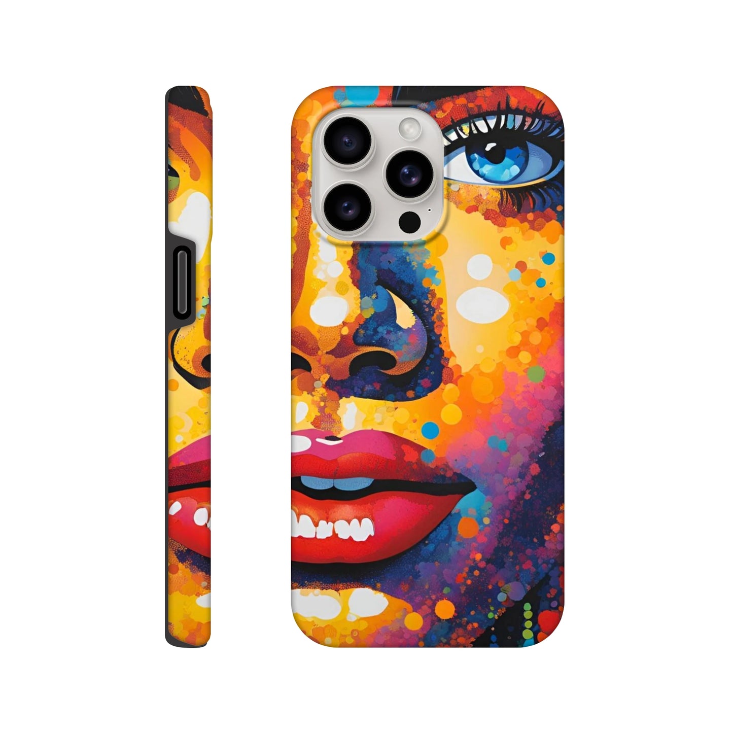 Colorful phone case with artistic design on a white background