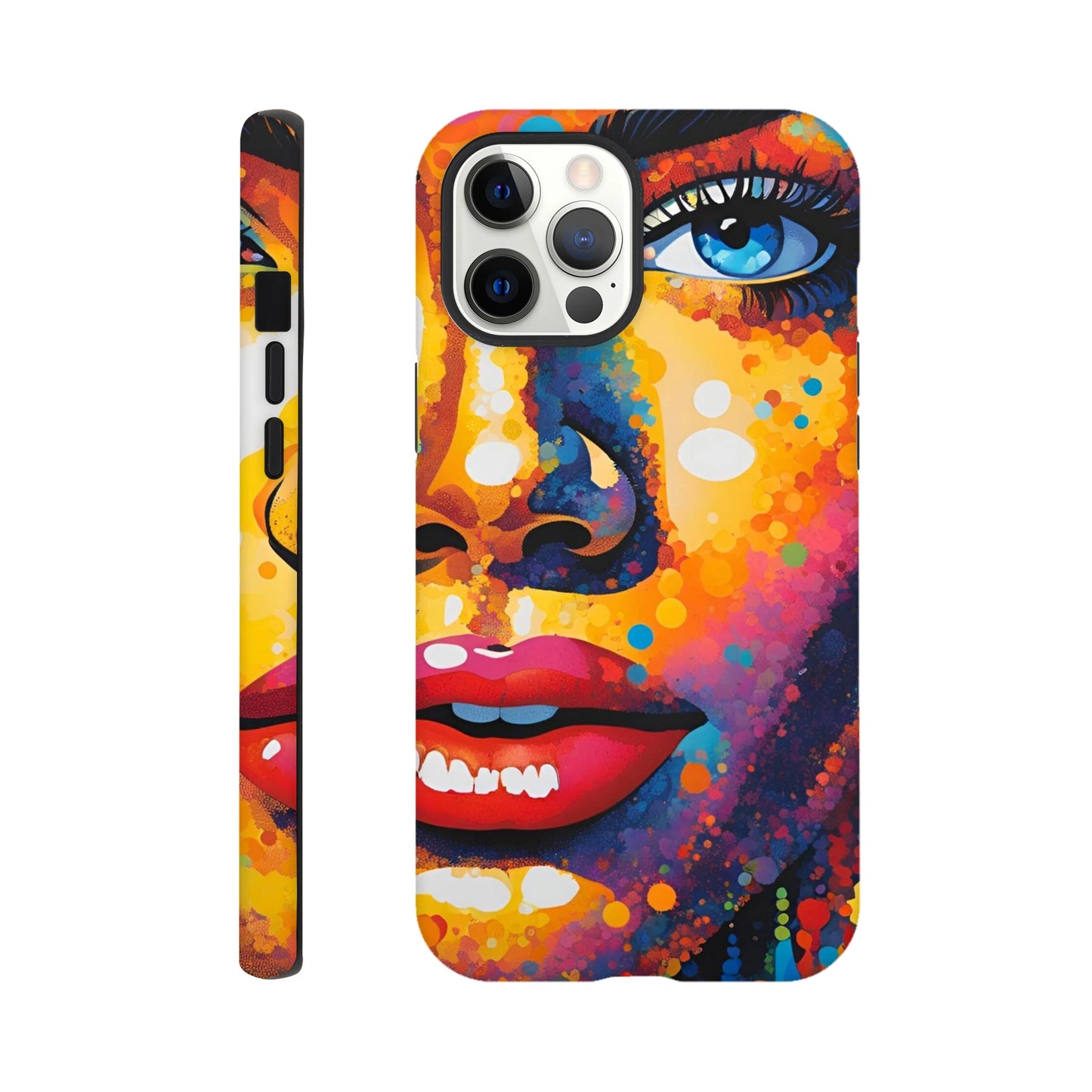 Colorful phone case with artistic design on a white background