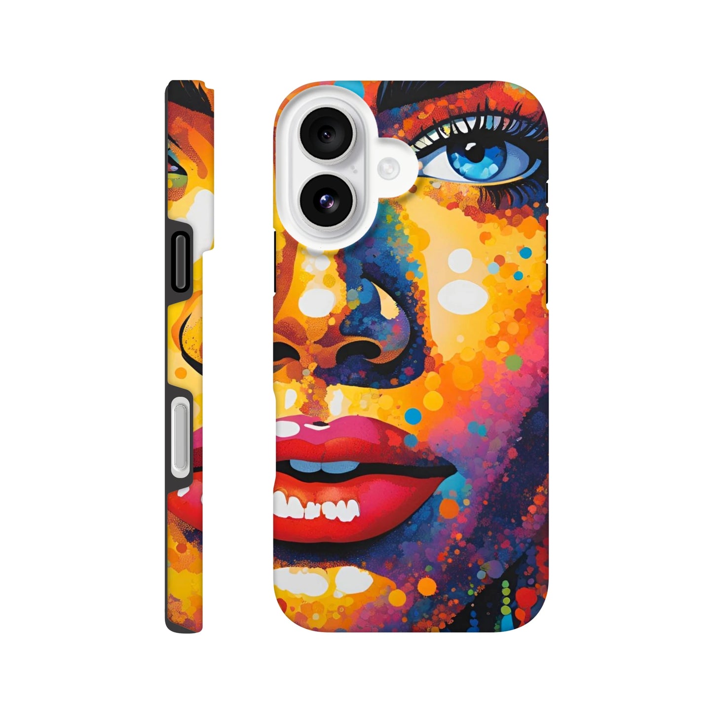 Phone case with a colorful abstract design on a white background