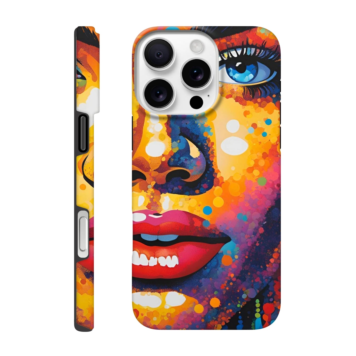 Colorful phone case with artistic design on a white background