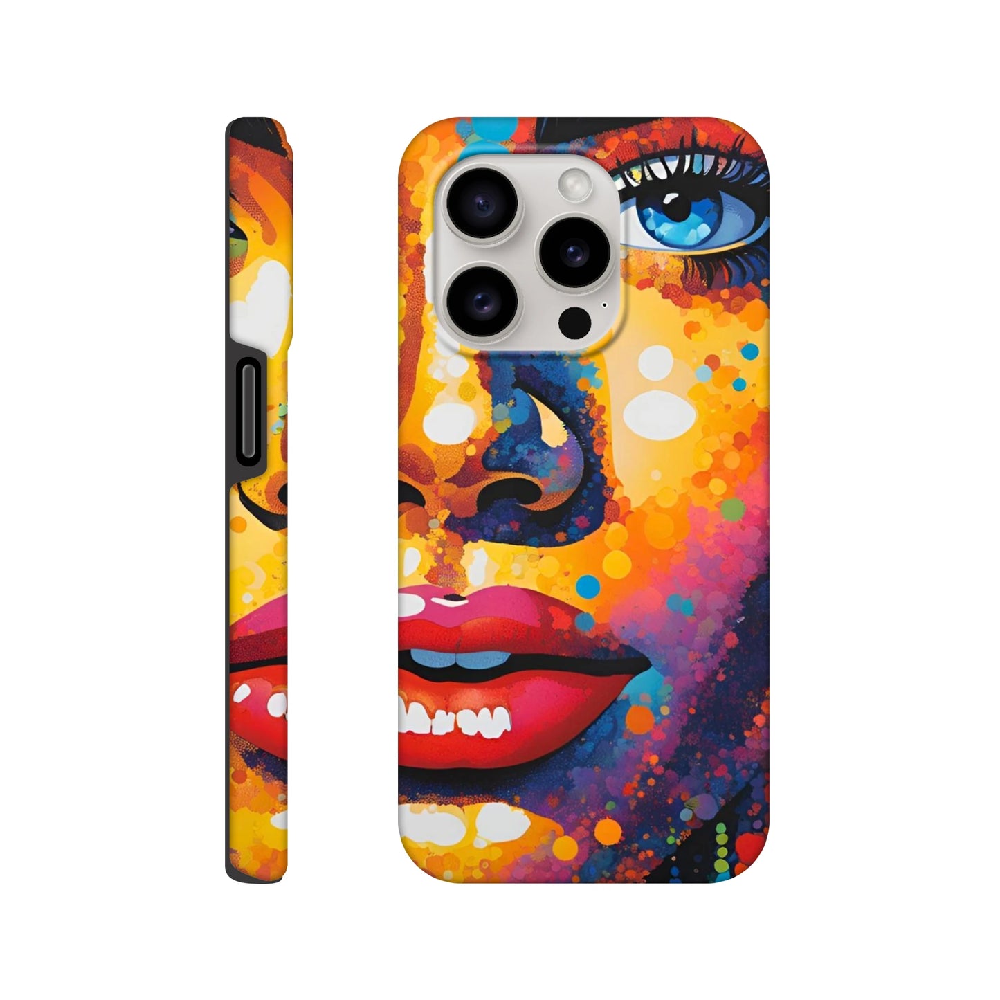Colorful phone case with artistic design on a white background