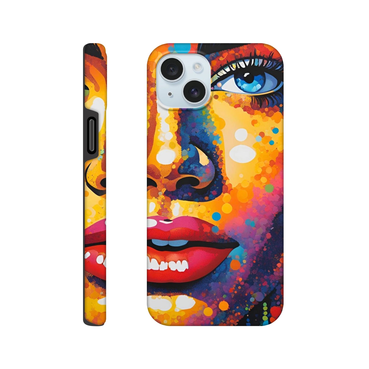 Colorful phone case with artistic design on a white background