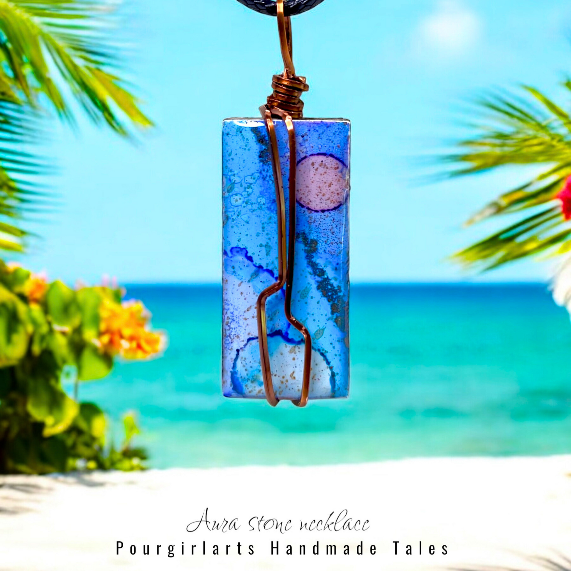 BLUE RECTANGLE AURA STONE NECKLACE-SEASIDE BAY