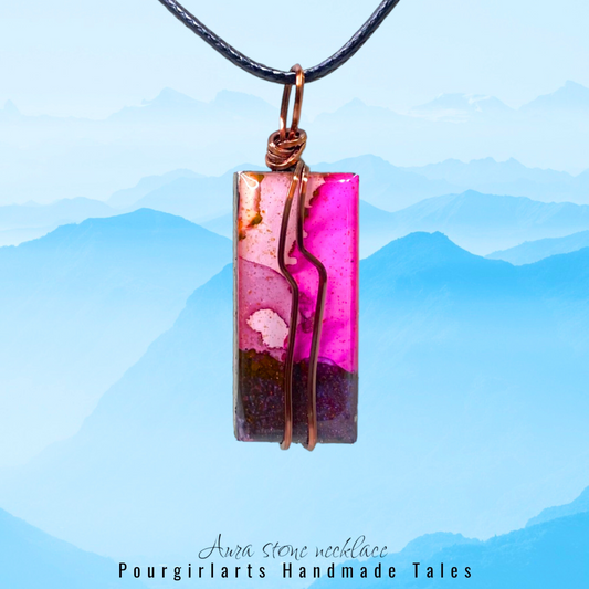 PINK RECTANGLE AURA STONE NECKLACE