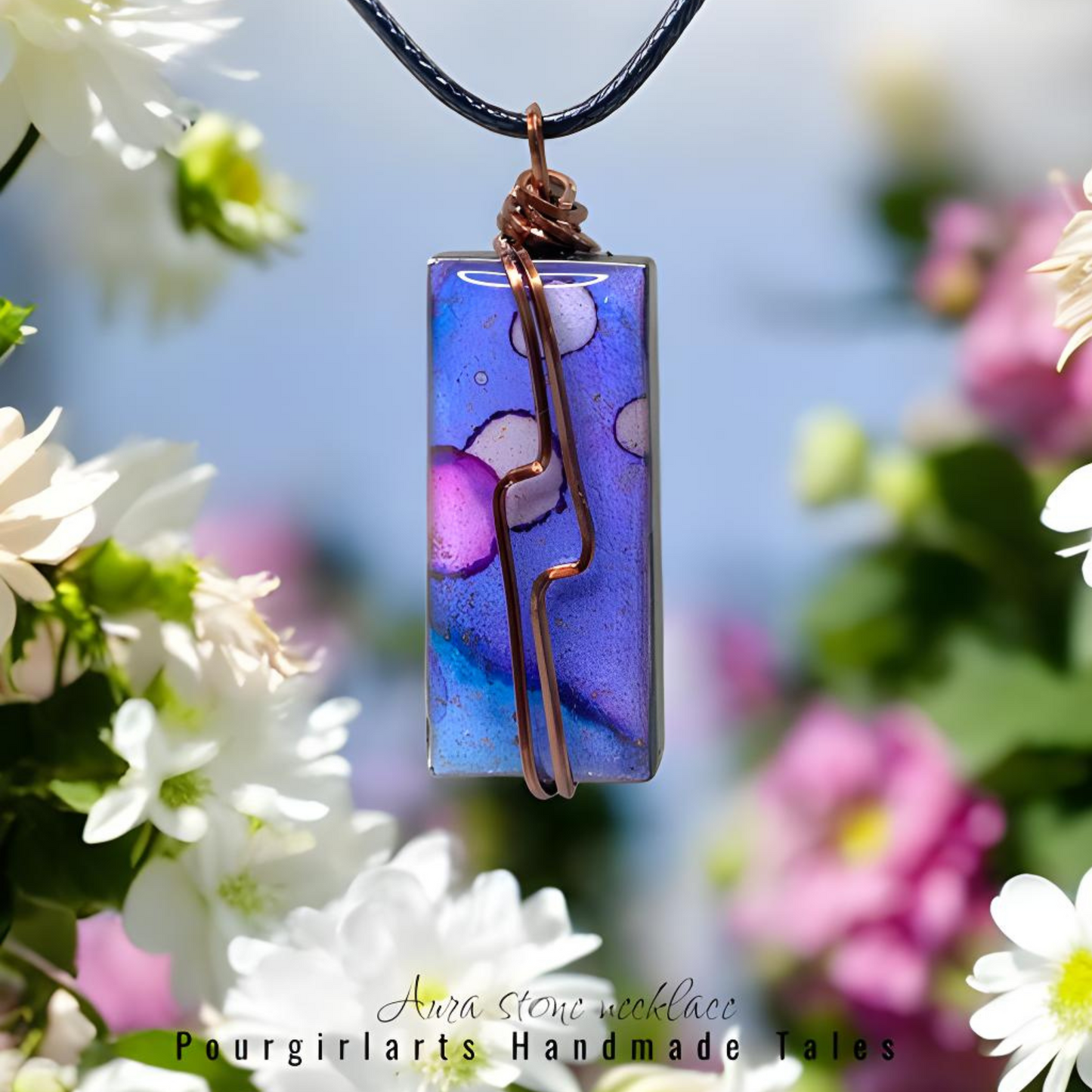 BLUE RECTANGLE AURA STONE NECKLACE TRIPSY