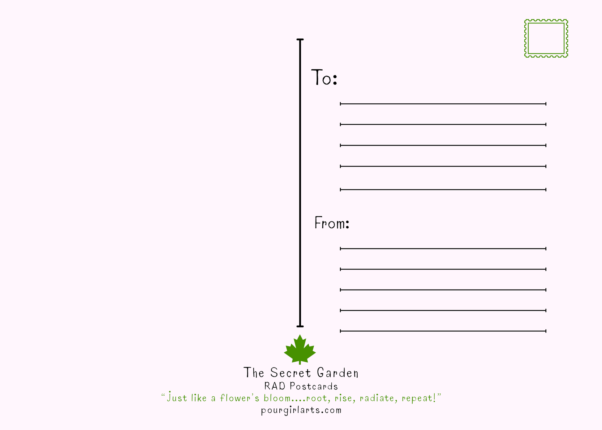 Blank postcard with 'To' and 'From' fields and 'The Secret Garden' branding.