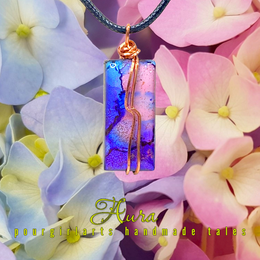 BLUE PINK RECTANGLE STONE NECKLACE VELVET SKY