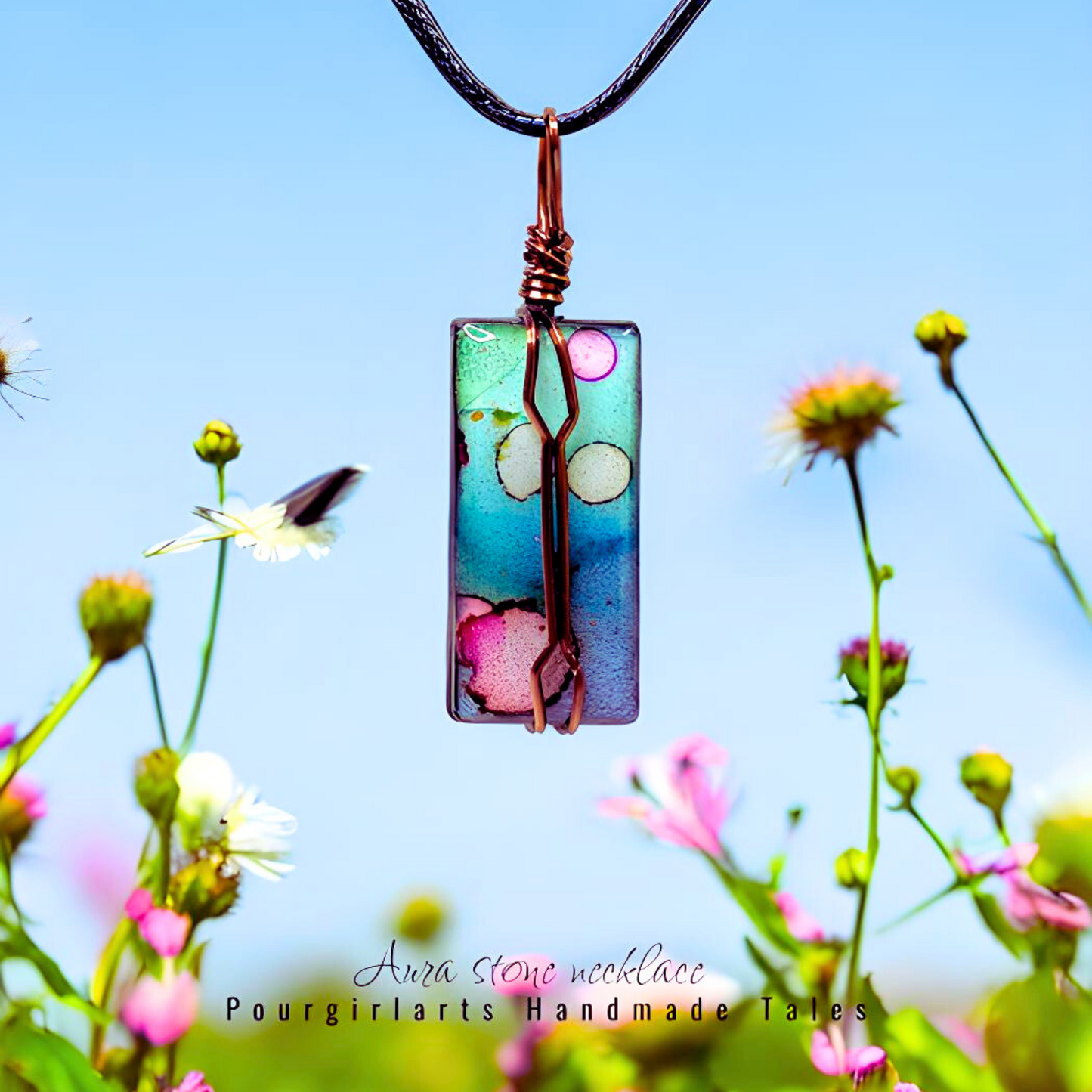 WHISPERS RECTANGLE AURA STONE NECKLACE